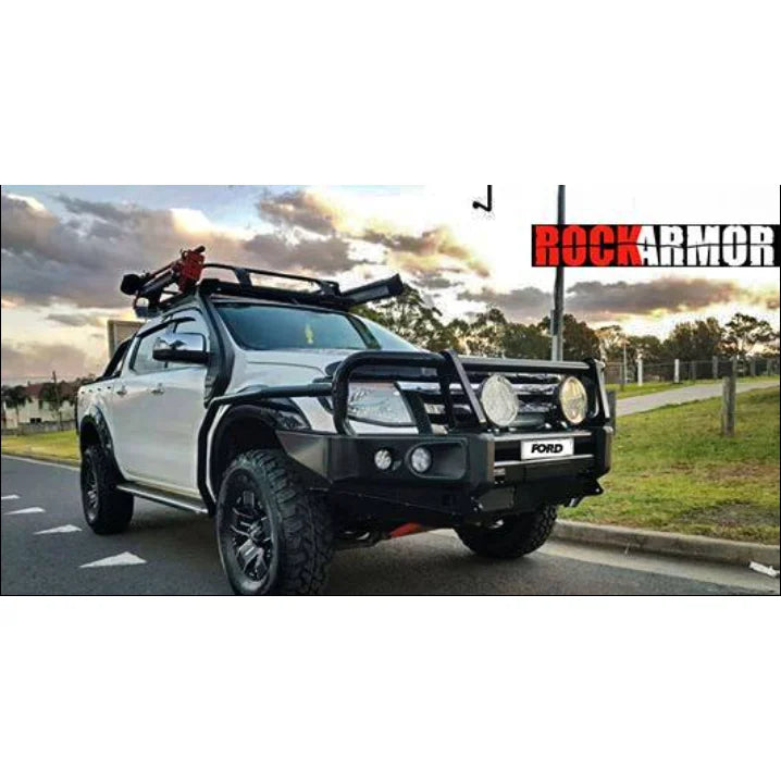 White Ford Ranger with rockarmor elite bullbar frontal combo and synthetic winch rope for 2005-2020 px1 and 2 models
