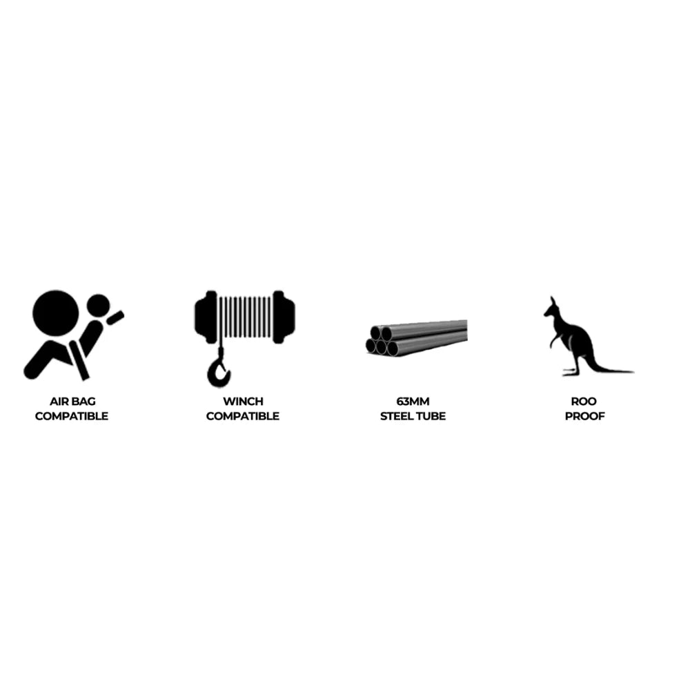 Automotive accessory icons for rockarmor elite bullbar frontal combo with synthetic winch rope to suit mazda bt-50