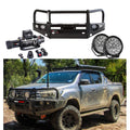 Rockarmor elite bullbar frontal combo for Toyota Hilux 2015-2020 with synthetic winch rope in black steel