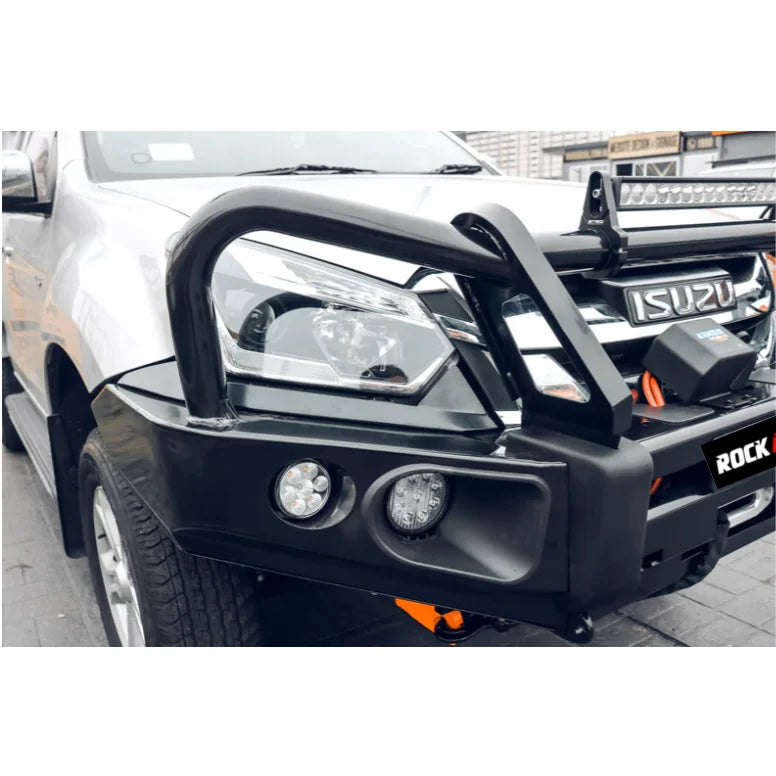 Silver isuzu dmax suit rockarmor elite steel pickup truck with black bar replacement eyebrows bullbar front view