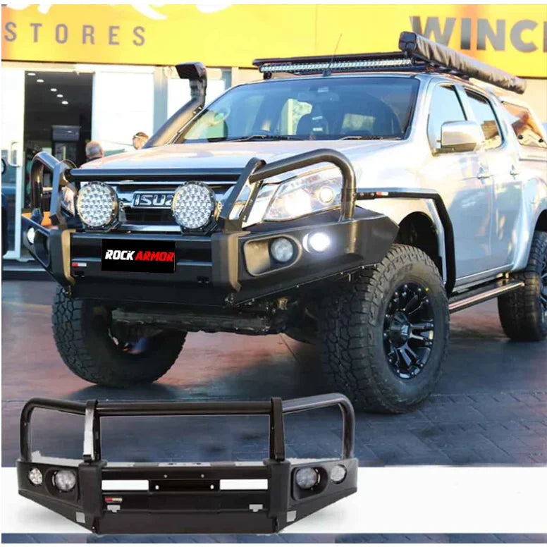 Black steel rockarmor elite steel bullbar with bar replacement eyebrows for isuzu dmax suit 06 2012 to 01 2017