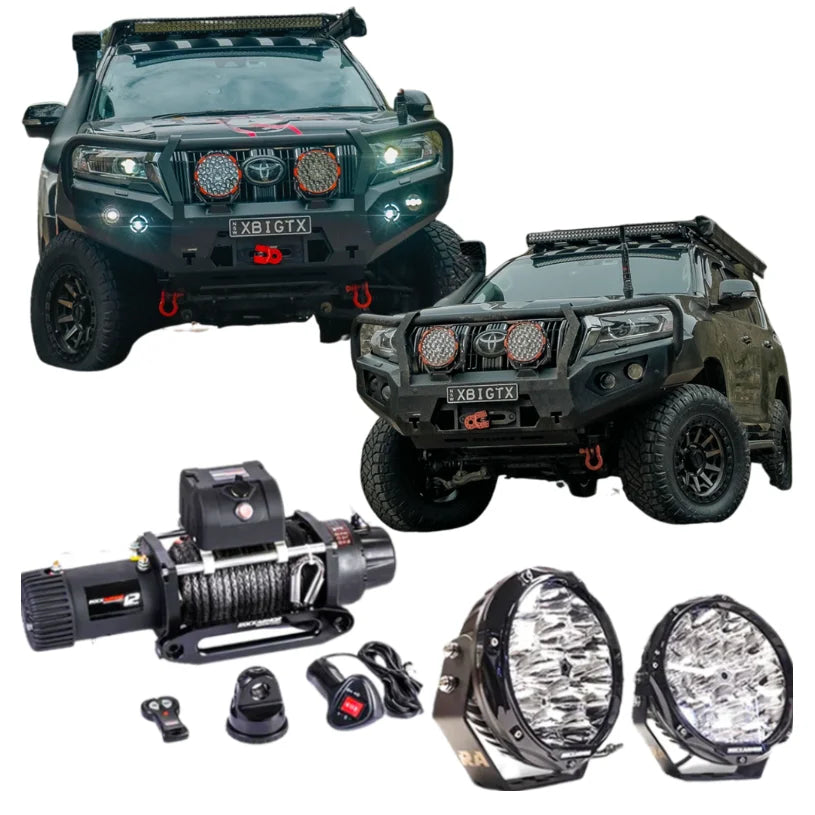 Rockarmor gt hoop bullbar combo pack with synthetic winch rope for Toyota Prado 150 2017 plus front off-road protection