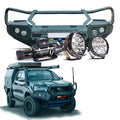 Rockarmor gt steel hoop bullbar combo pack in black steel for toyota hilux 2020-2025 with synthetic winch rope features