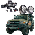 Rockarmor gt steel hoopless bullbar combo pack in black steel for toyota landcruiser 76 78 79 2007-2023 with synthetic winch rope
