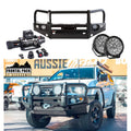 Off-road rockarmor premium bullbar frontal combo in black steel with synthetic winch rope for mitsubishi triton mn-ml 2006-2015