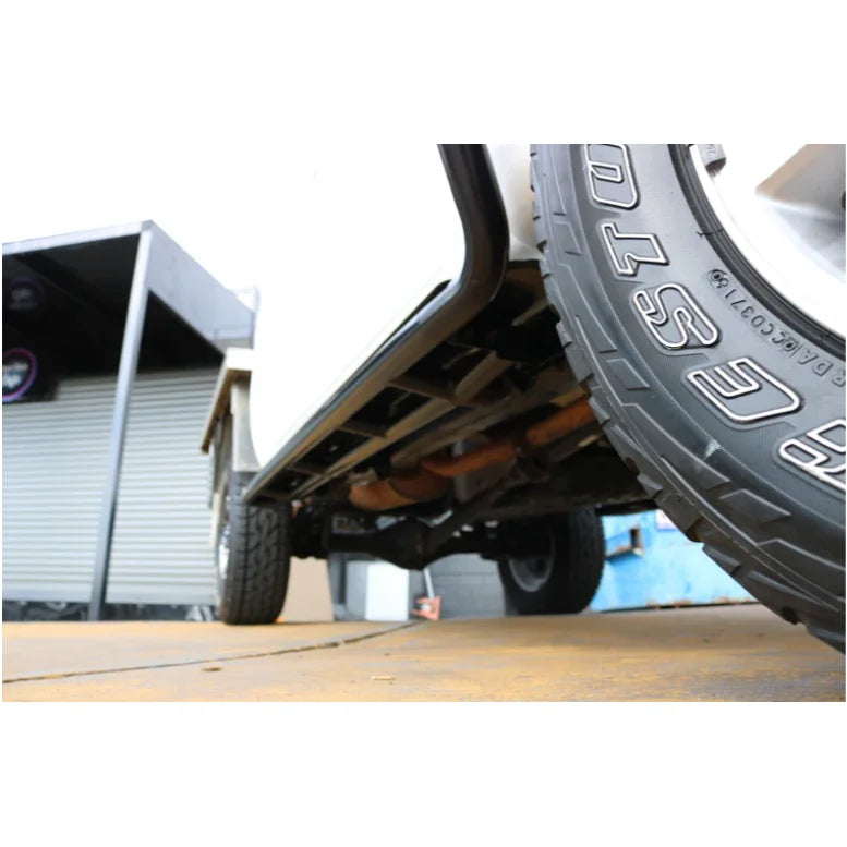 Underside view of rockarmor steel rockslider checker plate step for toyota hilux n70 2005-2015 fitting video available